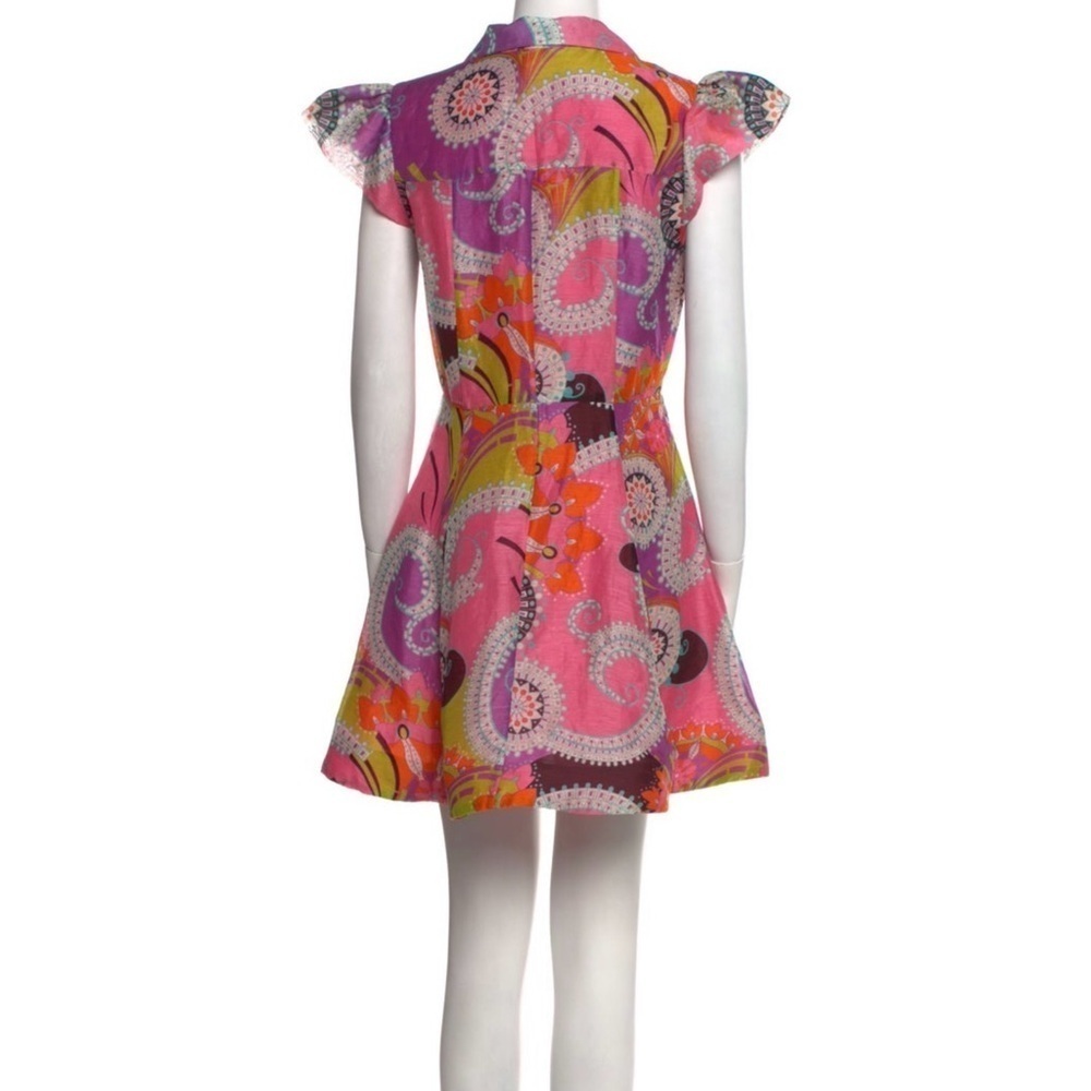 Alexis Linen Silk Blend A-Line Mini Dress XS Pink Purple Button - Picture 5 of 7